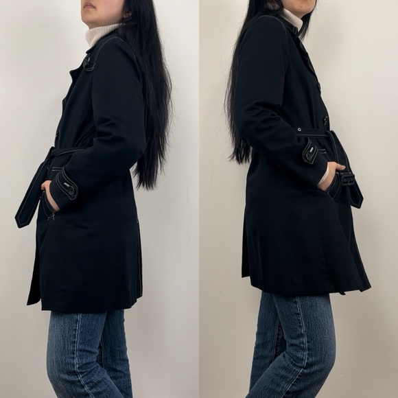 Vintage Massini Black Contrast Stitching Trench Coat - Picture 3 of 8